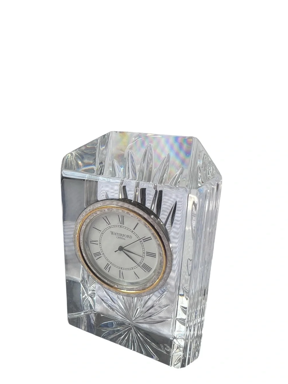Waterford Clear Crystal Ireland Desk Clock 4” with Gold-Bezel